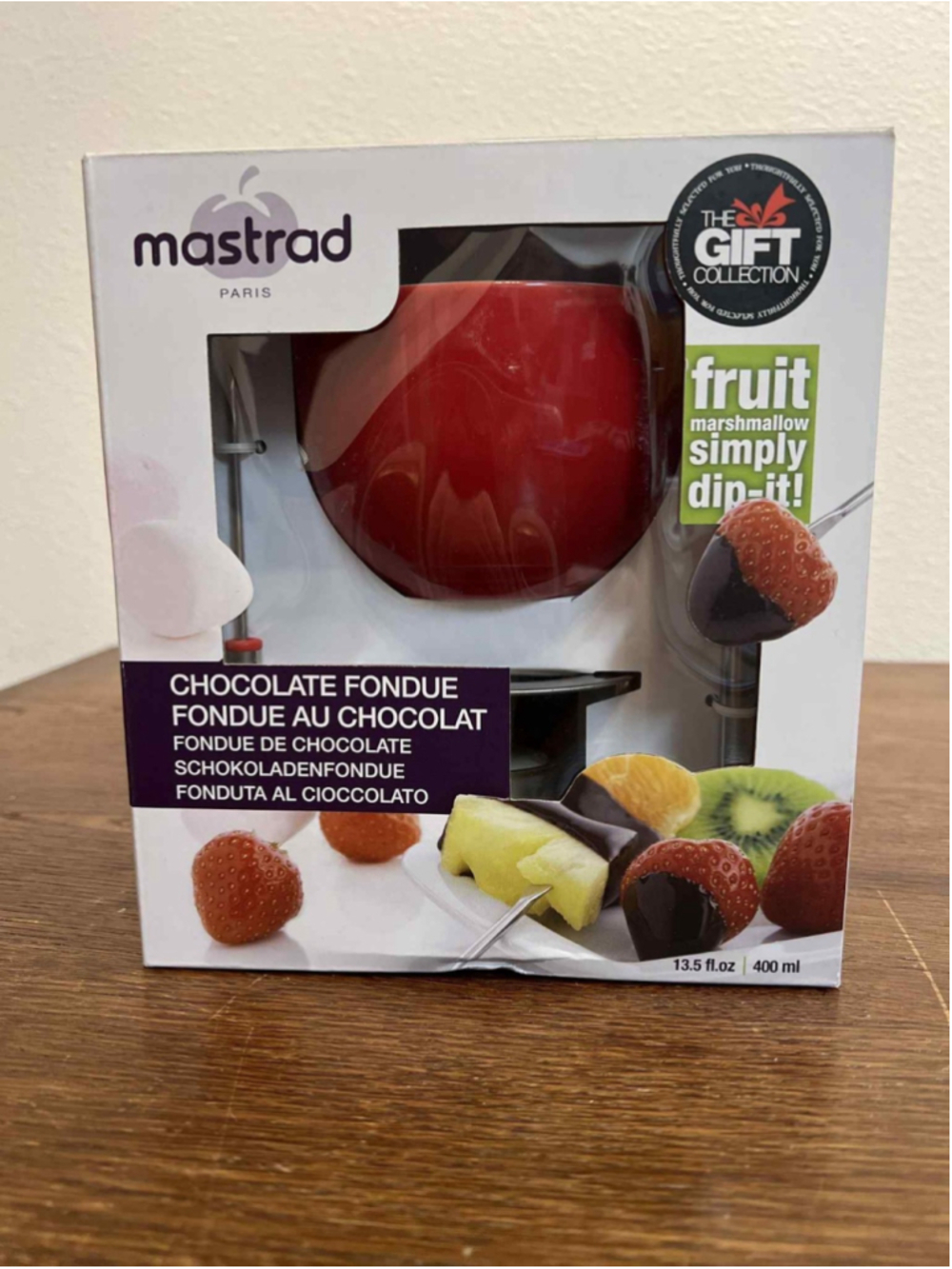 Mastrad Paris Chocolate Fondue Set Ceramic Bowl 4 Forks Stand New in Box